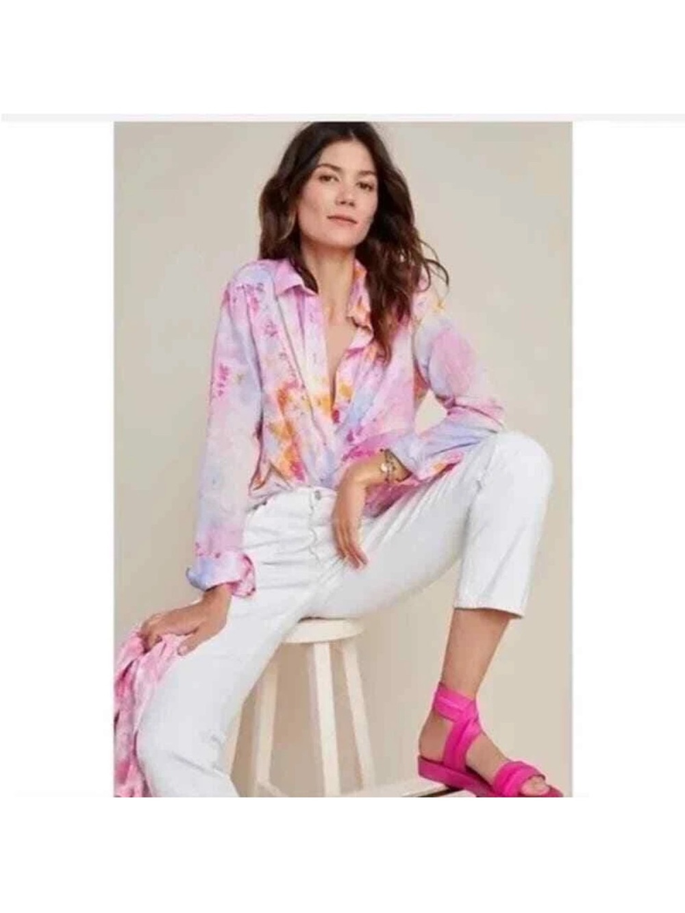 Anthropologie Pilcro Women's Pink Tie-Dye Button-Up Shirt - Lightweight Top - Picture 3 of 12